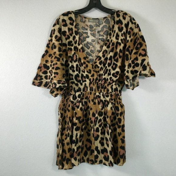 ASOS Design Shirred Waist Plunge Beach Cover Up Dress - Women's Size 6 - Brown - Picture 1 of 6